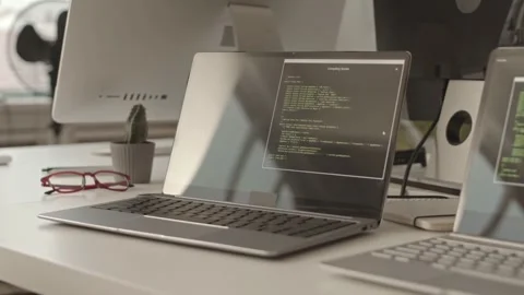 Coding in Progress Programmers at Work in Modern Tech Office Stock Footage 321036311