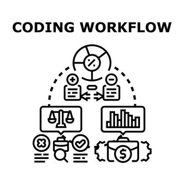 Coding project workflow process development and analysis Stock Illustration