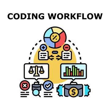 Coding project workflow process development and analysis Stockillustratie