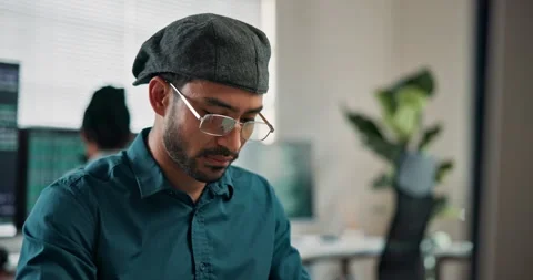 Coding, review or man in tech agency with computer, system analysis or code Video stock 346954537