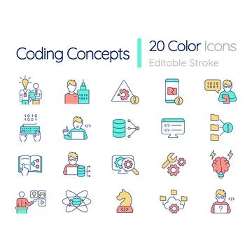 Coding RGB color icons set Stock Illustration