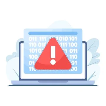 Coding screen with bug error icon and warning exclamation mark 스톡 일러스트