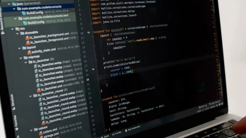 Coding on the screen, HTML encoding and programming on a laptop screen Vidéo 207476437