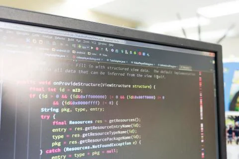 Coding on screen Stock-Fotos