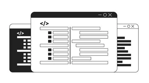 Coding screens monochrome flat vector line icon 스톡 일러스트