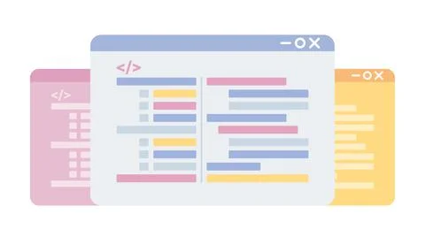 Coding screens semi flat color vector icon 스톡 일러스트