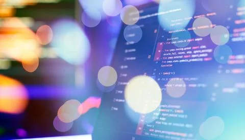 Coding script text on screen. Abstract computer script about big data and b.. Stock Photos