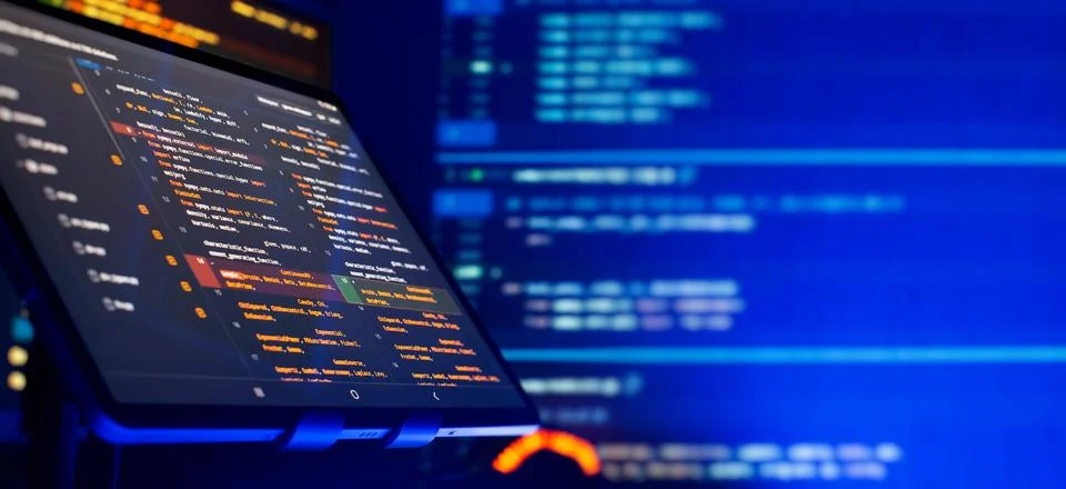 Coding script text on screen, technology industry concept development of pr.. Stock-Fotos