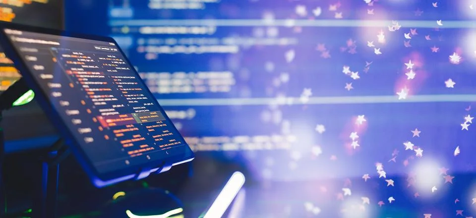 Coding script text on screen, technology industry concept development of pr.. 스톡 사진