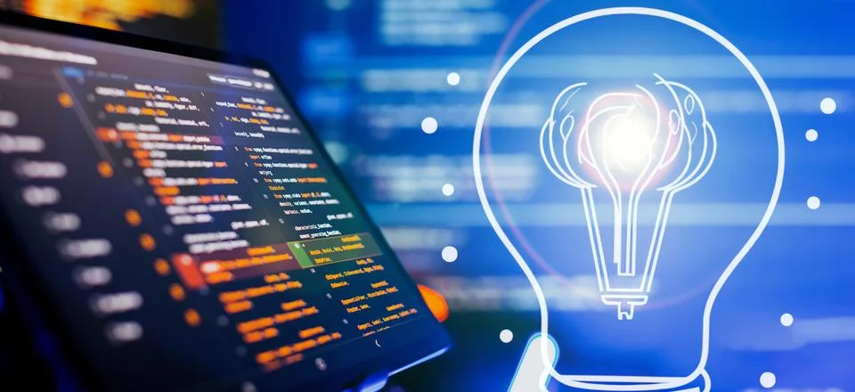 Coding script text on screen, technology industry concept development of pr.. 스톡 사진