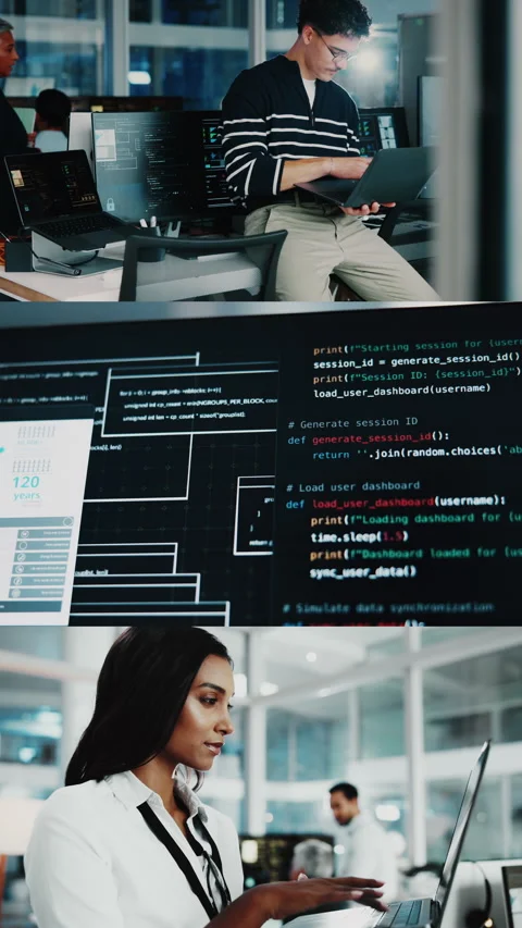 Coding, series and people with laptop in business, online and script for Stock Footage 333230638