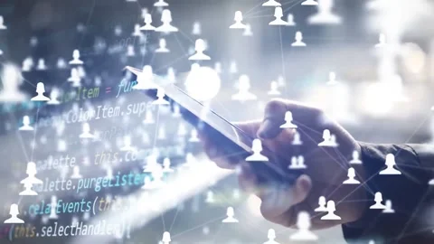 Coding social media app network users algorithm AI smartphone Stock Footage 262642466