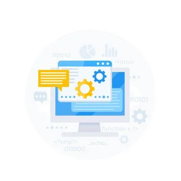 Coding, software development, app integration, programming and IT consulting  Stock Illustration