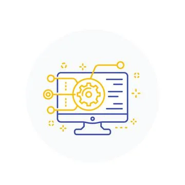 Coding, software development, app integration, programming icon, linear Stock Illustration