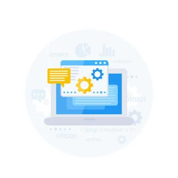 Coding, software development, app integration, programming and IT vector illu Stock Illustration