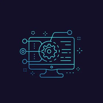 Coding, software development, app integration, programming vector icon, linea Stock Illustration