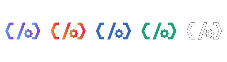 Coding Software Development Brackets Icon Set Stock Illustration