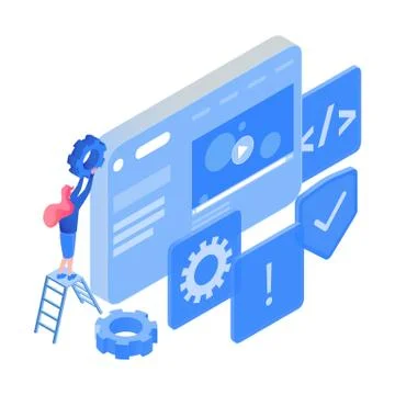 Coding, software optimization, testing isometric illustration Stock Illustration