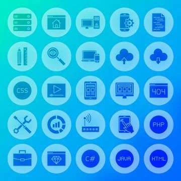 Coding Solid Circle Icons Stock Illustration