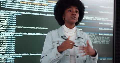 Coding, speech and workshop with black woman in office of web development Stock Footage 280957747