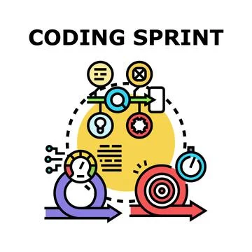 Coding sprint process developing software product using agile methodology Stock Illustration