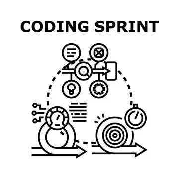 Coding sprint process developing software product using agile methodology Stock Illustration