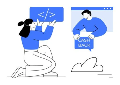 Coding Symbol and Cash Back Interaction in a Digital Environment Stock Illustration