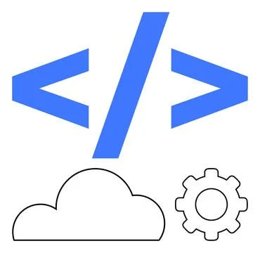 Coding symbol with cloud and gear icons represents software development and.. Stock Illustration
