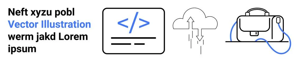 Coding symbol, cloud with arrows, and a briefcase. Ideal for tech services, c Stock Illustration