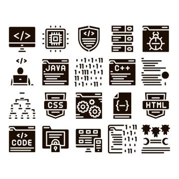 Coding System Glyph Icons Set Vector Stock Illustration