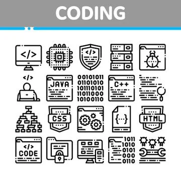 Coding System Thin Line Icons Set Stockillustratie