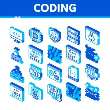 Coding System Vector Isometric Icons Set Illustrazione stock