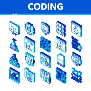 Coding System Vector Isometric Icons Set Illustrazione stock