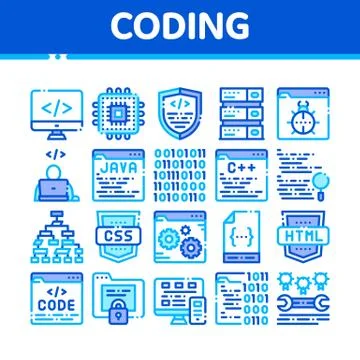 Coding System Vector Thin Line Icons Set Stock Illustration