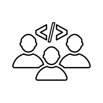 Coding Team icon. Line, outline design. Stock Illustration