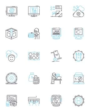 Coding Techniques linear icons set. Algorithms, Syntax, Debugging, Optimization 스톡 일러스트