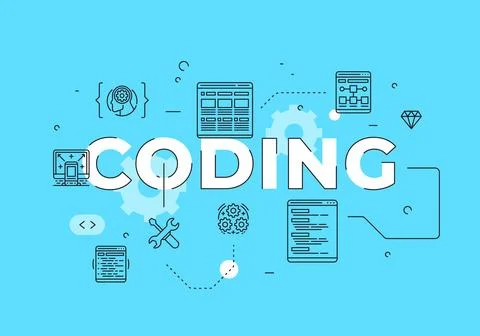 Coding text concept modern flat style vector illustration red banner with o.. Stock Illustration