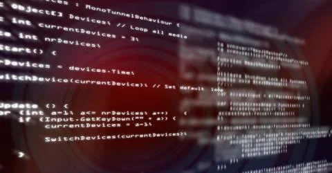 Coding text floating Stock Photos