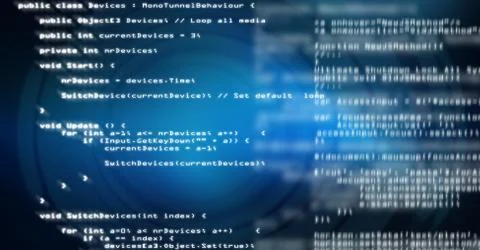 Coding text floating Stock Photos