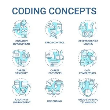 Coding turquoise concept icons set イラスト素材