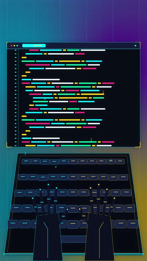 Coding typing keyboard loop software programming animation monitor code 스톡 동영상 346864394