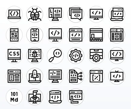 Coding Vector Icon Arsenal with 28 256x256 Bold Line Pixel Aligned designs Illustrazione stock