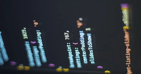 Coding web on screen scrolling Javascript, vertical view Stock Footage 255683191