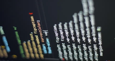 Coding web on screen typing CSS, vertical view Stock Footage 255682984