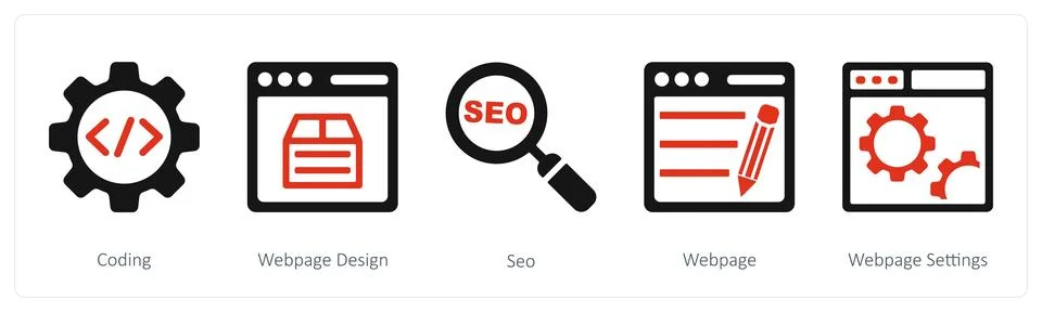 Coding, webpage design, seo Illustrazione stock