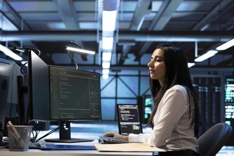Coding, woman and programming at data center workstation 写真素材