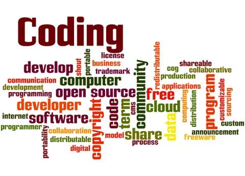 Coding, word cloud concept Illustrazione stock