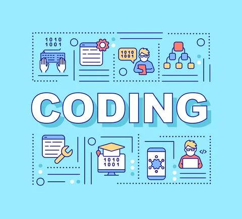 Coding word concepts turquoise banner 库存插图
