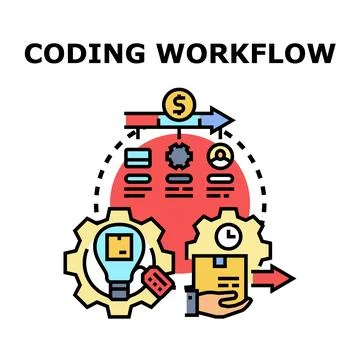 Coding workflow developing new digital product concept Stock Illustration