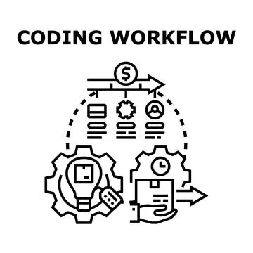 Coding workflow developing new digital product concept Illustrazione stock